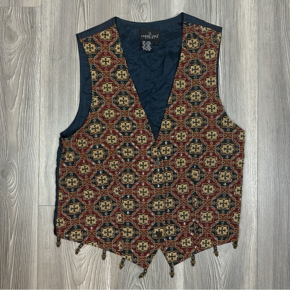 Vintage Carole Little Tapestry Beaded Detail Boho Festival Vest Size L - Picture 1 of 8